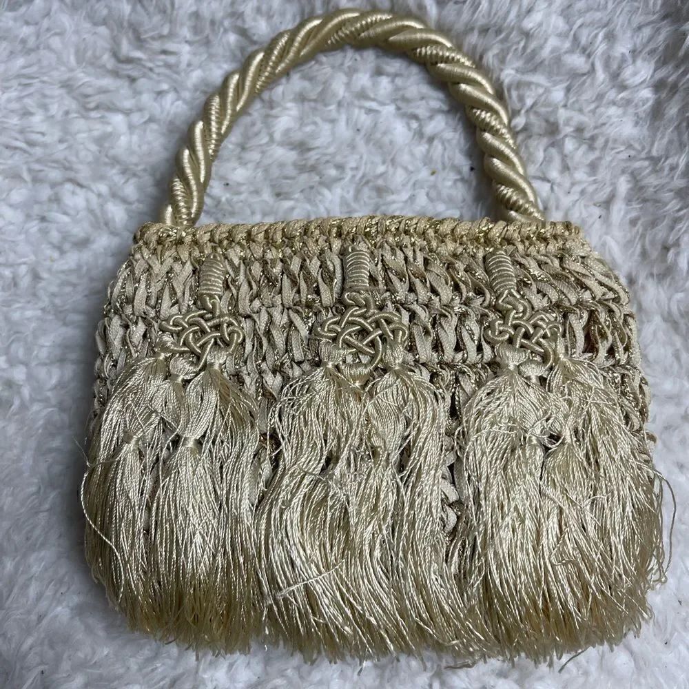 Koret Vintage Beige and Gold woven and macrame threads handbag rope strap